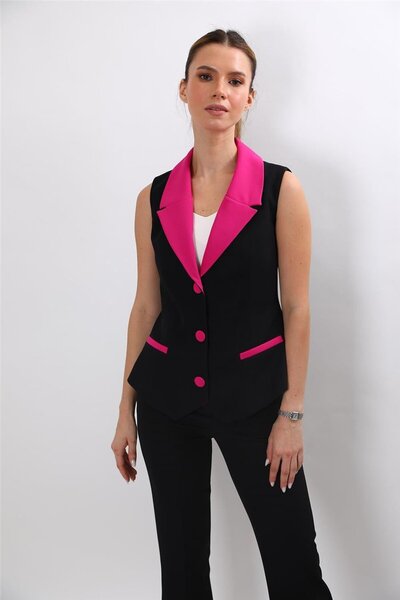 ÖNDER ÖZSOY Paneled Jacket Collar Classic Women's Vest-Fuchsia