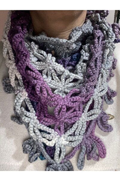 KaizenDesign KAİZEN EL ÖRGÜSÜ RENKLİ ŞIK MANTO BOYUN KADIN ŞALI