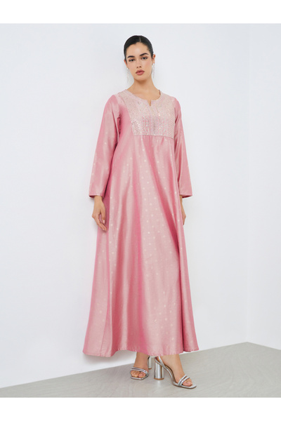 Styli Women Pink Embellished A-Line Jalabiya