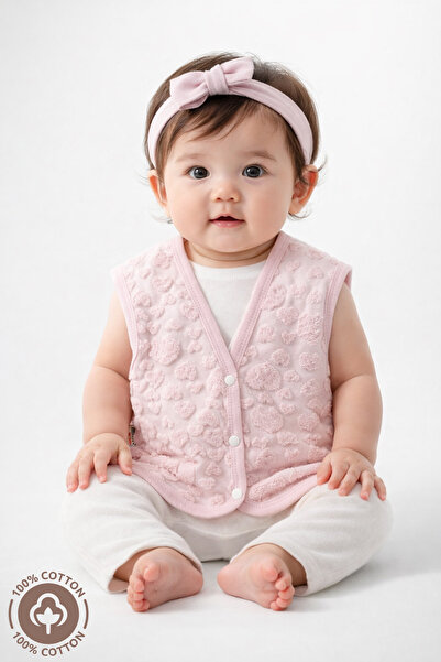 Miniel Unisex Baby Heart Patterned Organic Cotton Double Layer Lined Baby Vest