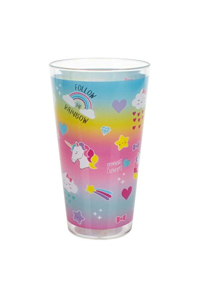 OEM Pahar din Plastic Transparent Unicorn Curcubeu 600ml