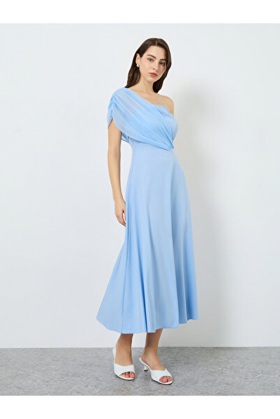 Take Two By Styli Women Light Blue One Shoulder Midi Dress
