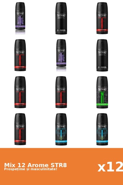 str8 Set 12 Mix STR8: 1x FR34K, 2x Joc, 2x Original, 5x Cod Roșu, 2x Wild Beat