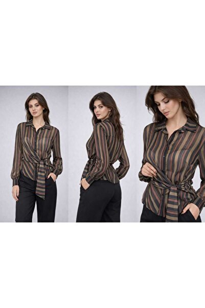 Minası Butik YANDAN BAĞLAMALI ÇİZGİLİ GÖMLEK