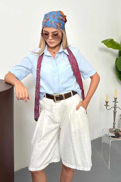 JEE LEE Women's Short Sleeve Cotton Basic Shirt Blue - 26Y 2127