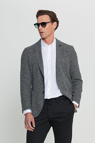 ALTINYILDIZ CLASSICS Men's Black Cotton Slim Fit Slim Fit Mono Collar Dobby B...