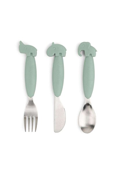 Done By Deer - Deer Friends - Stainless Steel Fork, Spoon & Knife Set - Green