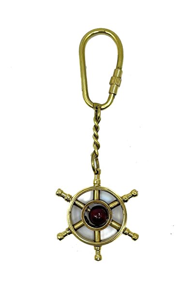 Bıyıklı Tobacco Marin Design Brass Keychain - Ship Rudder Figured Souvenir