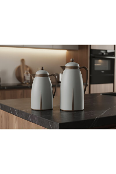 ZALA Premium Grey & Wooden Texture Modern Style Twin Thermos Flask Set – Hot ...