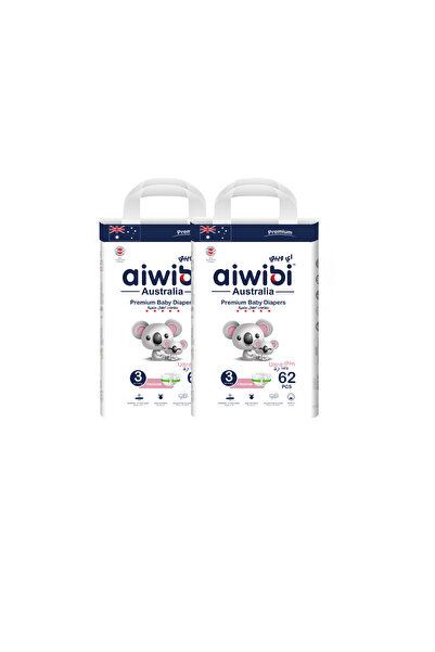 Aiwibi حفاضات أطفال فائقة الرقة وعالية الجودة، مقاس 3، 124 قطعة، عبوة من قطعتين