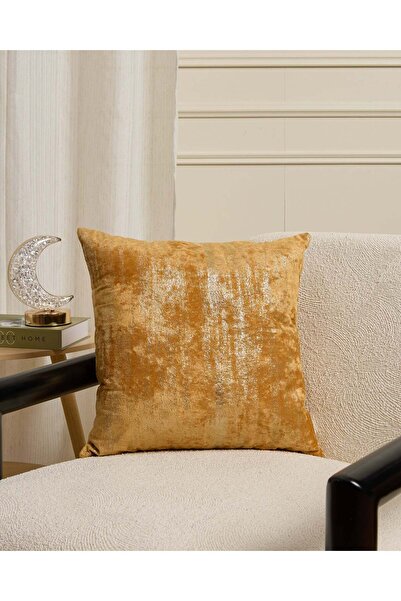 REDTAG Mustard Velvet Cushion With Foil Print