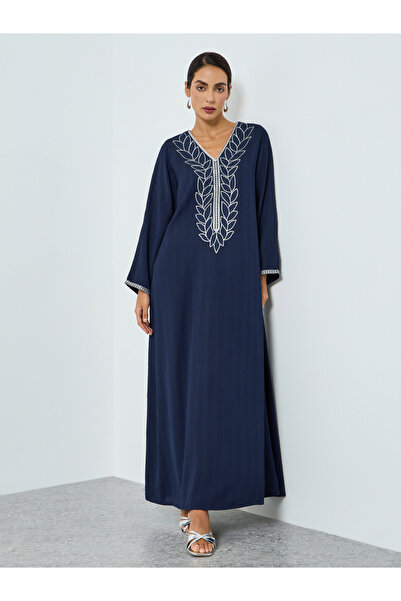 Maxim Creation By Styli Women Navy Blue Embroidered A-line Jalabiya