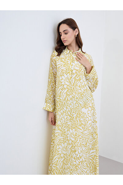 Styli Women Yellow Floral Printed Collared Jalabiya