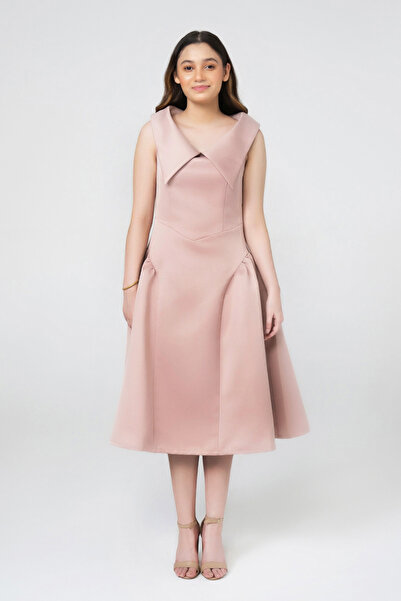 Obaha Dress with gathered sides and a wide neckline