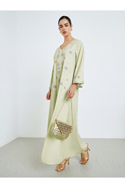 Styli Women Green Embroidered Jalabiya