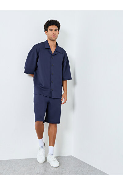 Styli Men Navy Blue Short Sleeve Shirt and Shorts Co-Ords