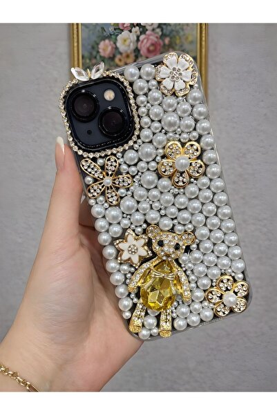 Olinza Shop iPhone Xr Pearl Detailed Phone Case with Gold Teddy Bear & Yellow...