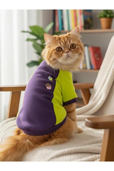 Kemique سترة من الصوف القطبي للقطط باللونين الأرجواني والأصفر المضيء مع تصميم...