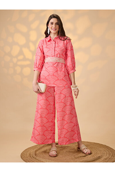 Globus By Styli Women All Over Print Tunic and Palazzos with Belt Fusion Co-Ords