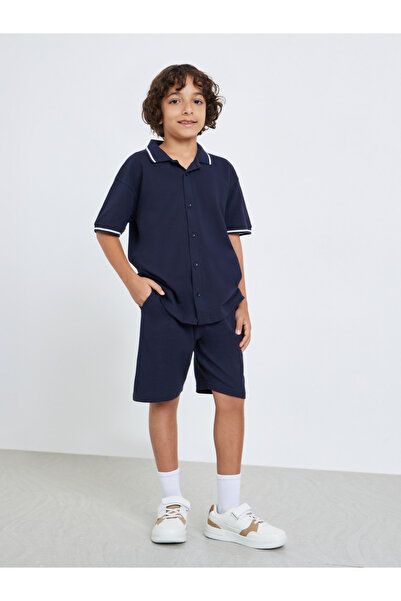Styli Kids Navy Blue Knit Shirt and Shorts Set