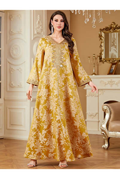 Take Two By Styli Women Texture Fabric Sequin Patch Detail Jalabiya