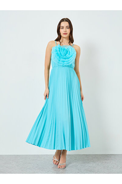 Take Two By Styli Women Teal Big Flower Detail Sleeveless Maxi Dress