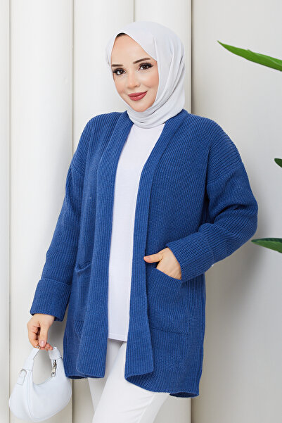 Pamuk Butik Women's Sleeve Fold Pocket Midi Length Cardigan