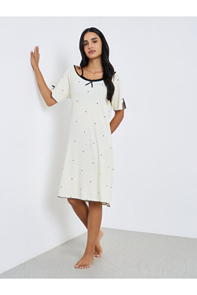 Styli Dot Print Bow Detail Nightdress
