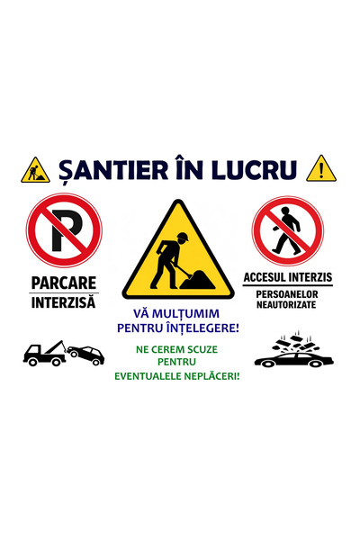 OEM Banner „Șantier în lucru-Parcare interzisă” – 110×80 cm