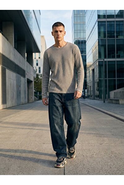 Ltb Hanorac gri cu mânecă lungă guler rotund