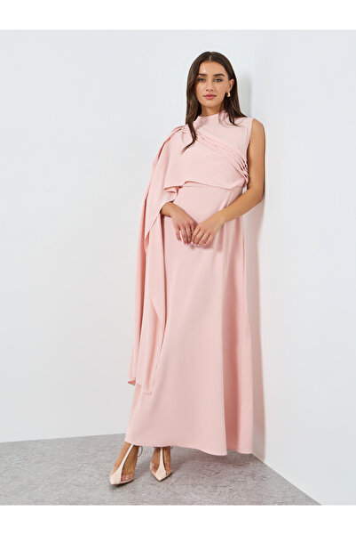 Styli Women Pink Cape Long Sleeves A-Line Maxi Dress