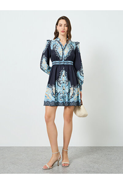 Take Two By Styli Women Retro Graphic Printed Fitted Waist Mini Dress