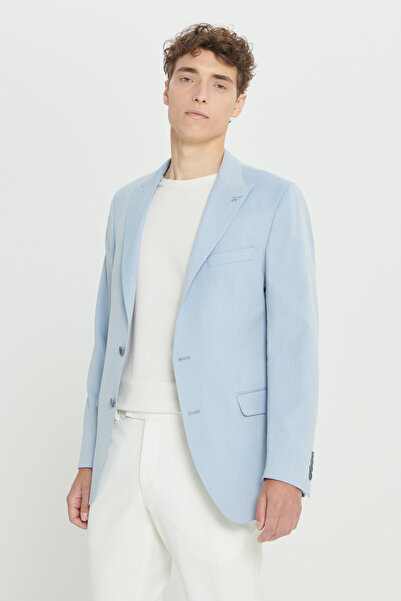 ALTINYILDIZ CLASSICS Men's Light Blue Slim Fit Slim Fit Swallow Collar Blazer...