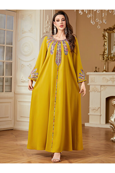 Take Two By Styli Women Sequin Panel Long Sleeve Jalabiya