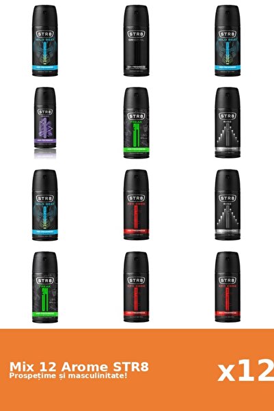 str8 Set 12 Mix STR8: 2x FR34K, 1x Joc, 1x Original, 3x Cod Roșu, 2x Rise, 3x...