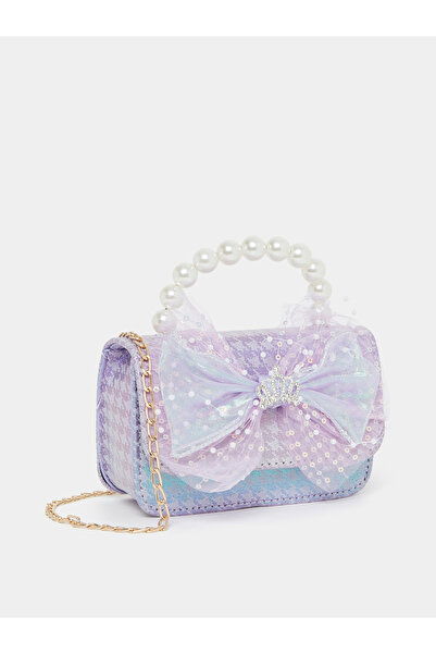 Styli Mesh Bow and Faux Pearl Top Handle Textured Handbag