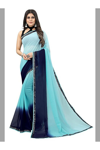 MYSMAR Sky Blue Colored Georgette Saree & Blouse PMM11003 | Sky Blue