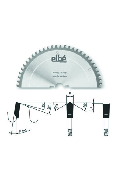 ELBE Λεπίδα κυκλικού πριονιού με επιμετάλλωση CMS με κοίλο τραπεζοειδές ακόνι...