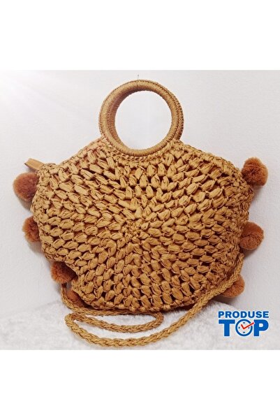 Produse.Top Light Brown Summer Women's Woven Straw Bag with Handles