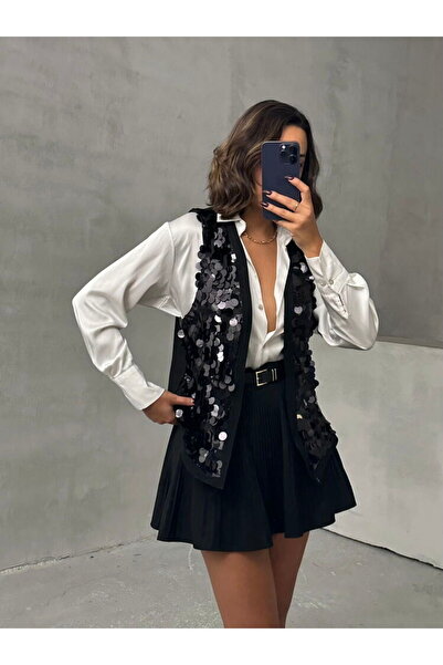 TOPSHOW Black Sequin Vest