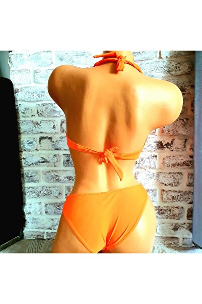 Produse.Top Orange Two-Piece Bathing Suit with Push-Up Shell Bra and Decorati...