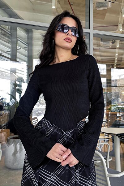 Noa&Noa بلوزة نوا نوا الإسبانية ذات الأكورديون - أسود