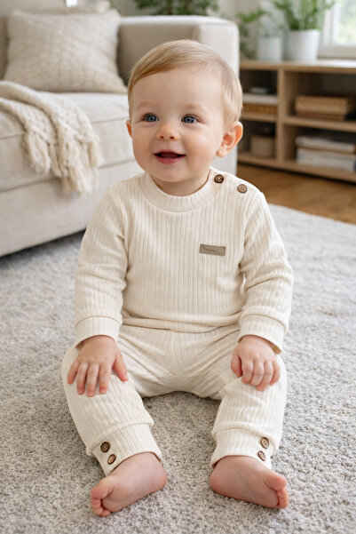 Atlas Baby House Unisex Cotton Report Combed Cotton Ecru 2-Piece Set