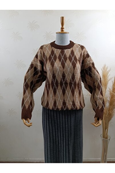 ZARİNCE LİFE Women's Soft Textured Fleece-Lined Diamond Pattern Sweater