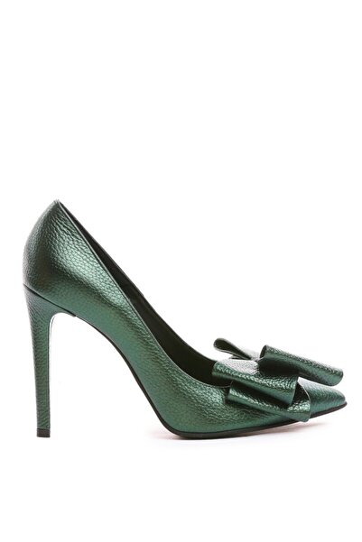 The 5th Element Green genuine leather stiletto shoes with bow