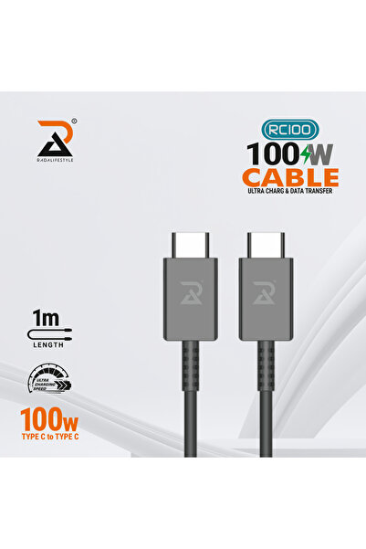 Radalifestyle RC100 - محول من النوع C إلى النوع C، 5 أمبير - 100 واط، طوله 1 متر