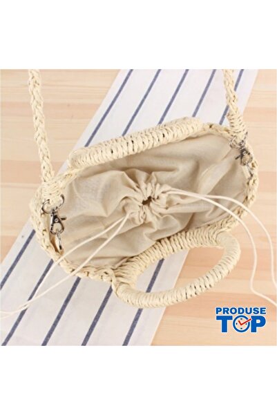 Produse.Top Elegant Dark Brown Women's Bag Woven from Summer Straw with Round...