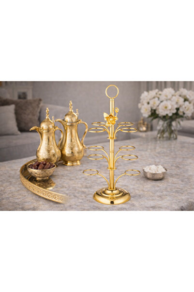 Dania حاملة فناجين قهوة عربية فاخرة باللون الذهبي ✨ تتسع لـ 12 فنجان | مقاس 3...