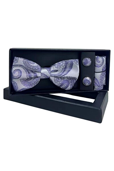 velve Set 3 piese Elegant pentru barbati, cu papion, butoni si batista din st...
