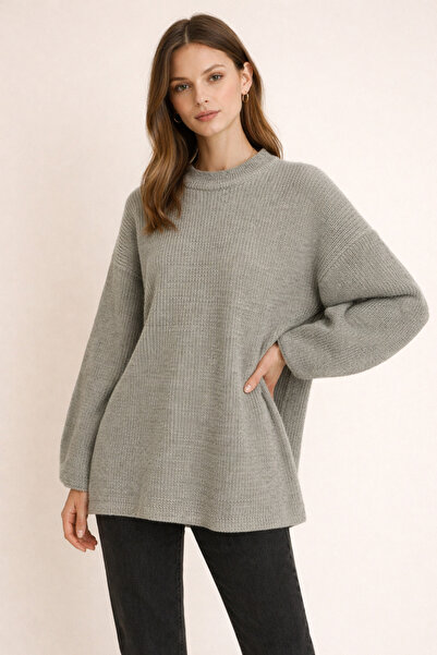 Kirazgym Casual Knitwear Sweater with Round Neck - Light Mink